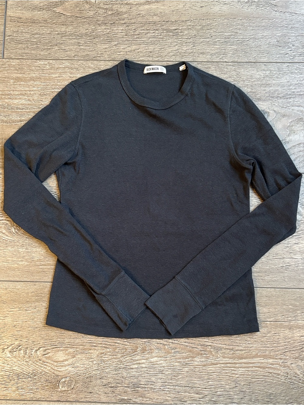 Buck Mason Surplus Rib Long Sleeve Black Crewneck T-shirt